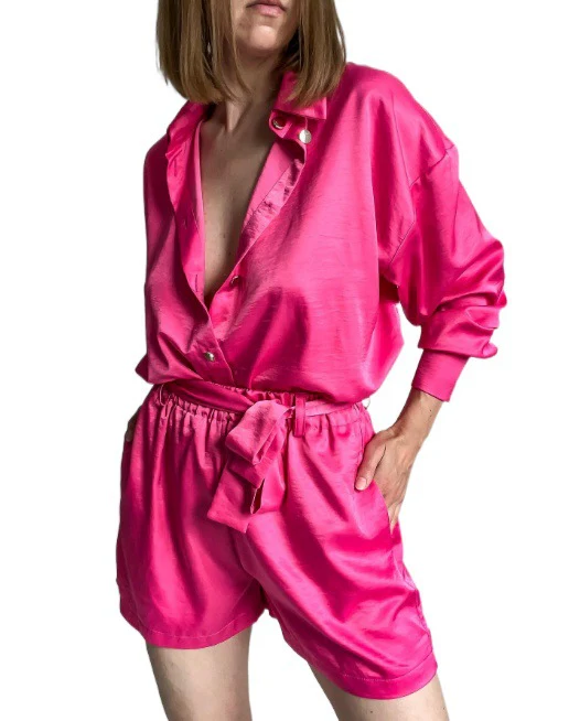 Damen Satin Shorts-Set mit elegantem Kragen und Taillengürtel R&B - Image 5