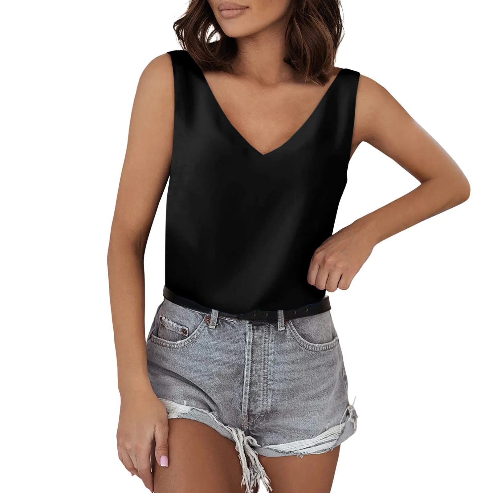Damen Satin-Top mit tiefem V-Ausschnitt und breiten Trägern R&B - Image 4