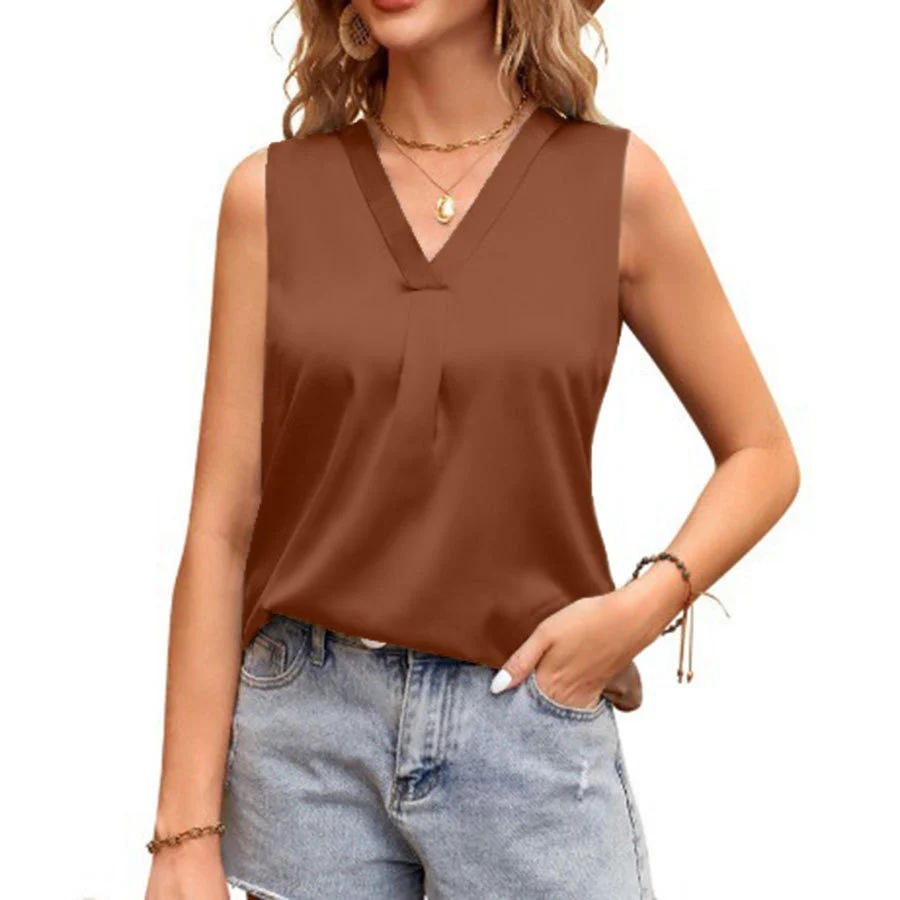 Damen Satin V-Ausschnitt Bluse mit eleganter Faltenverzierung R&B - Image 2
