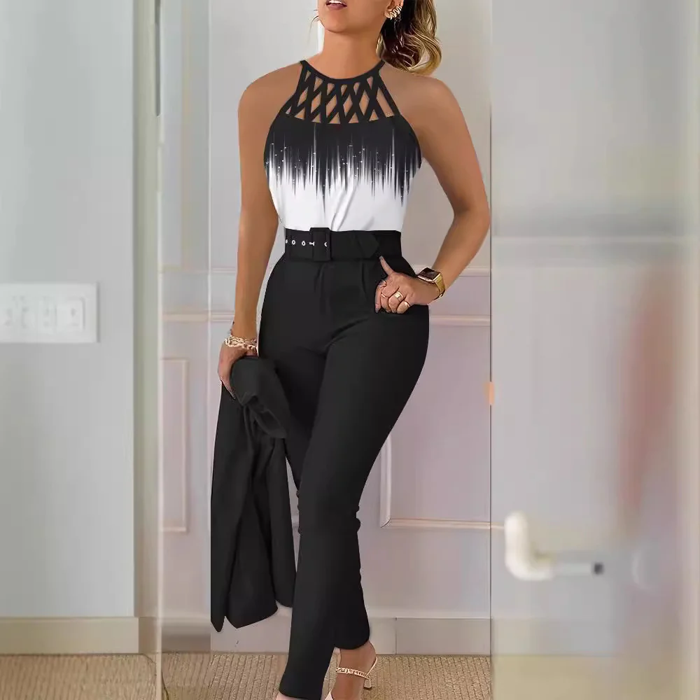 Damen Schicke Bluse mit Netzträgern und eleganter Hose R&B - Image 3