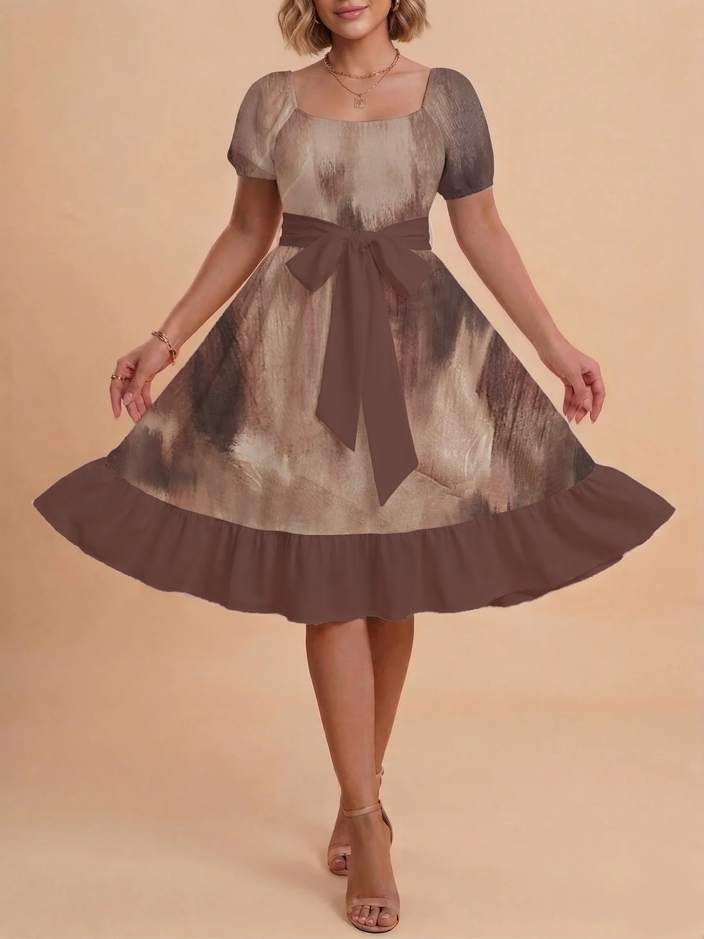 Damen schickes Glitzerkleid mit tailliertem Schnitt und Rüschensaum R&B - Image 15
