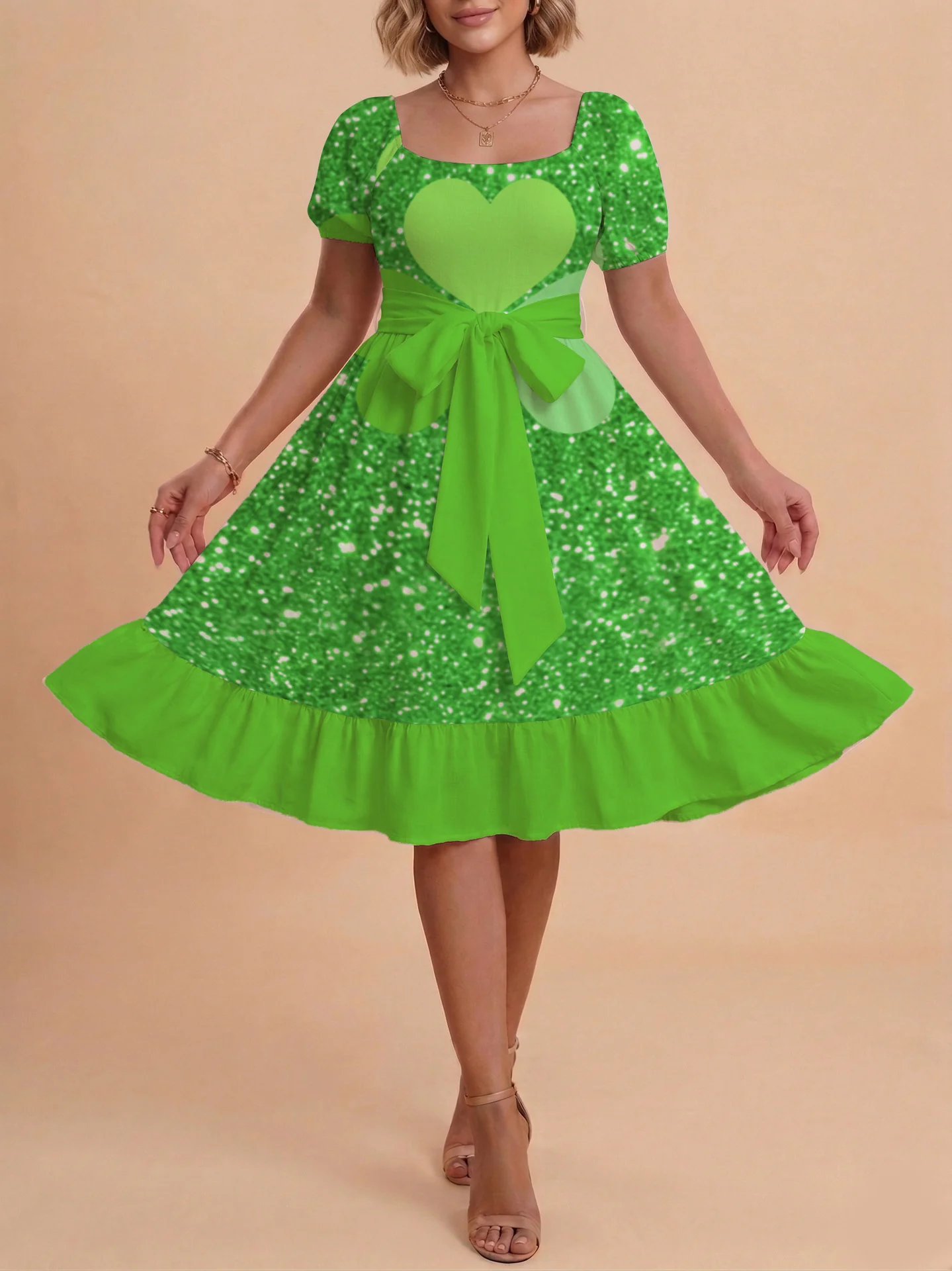 Damen schickes Glitzerkleid mit tailliertem Schnitt und Rüschensaum R&B - Image 17