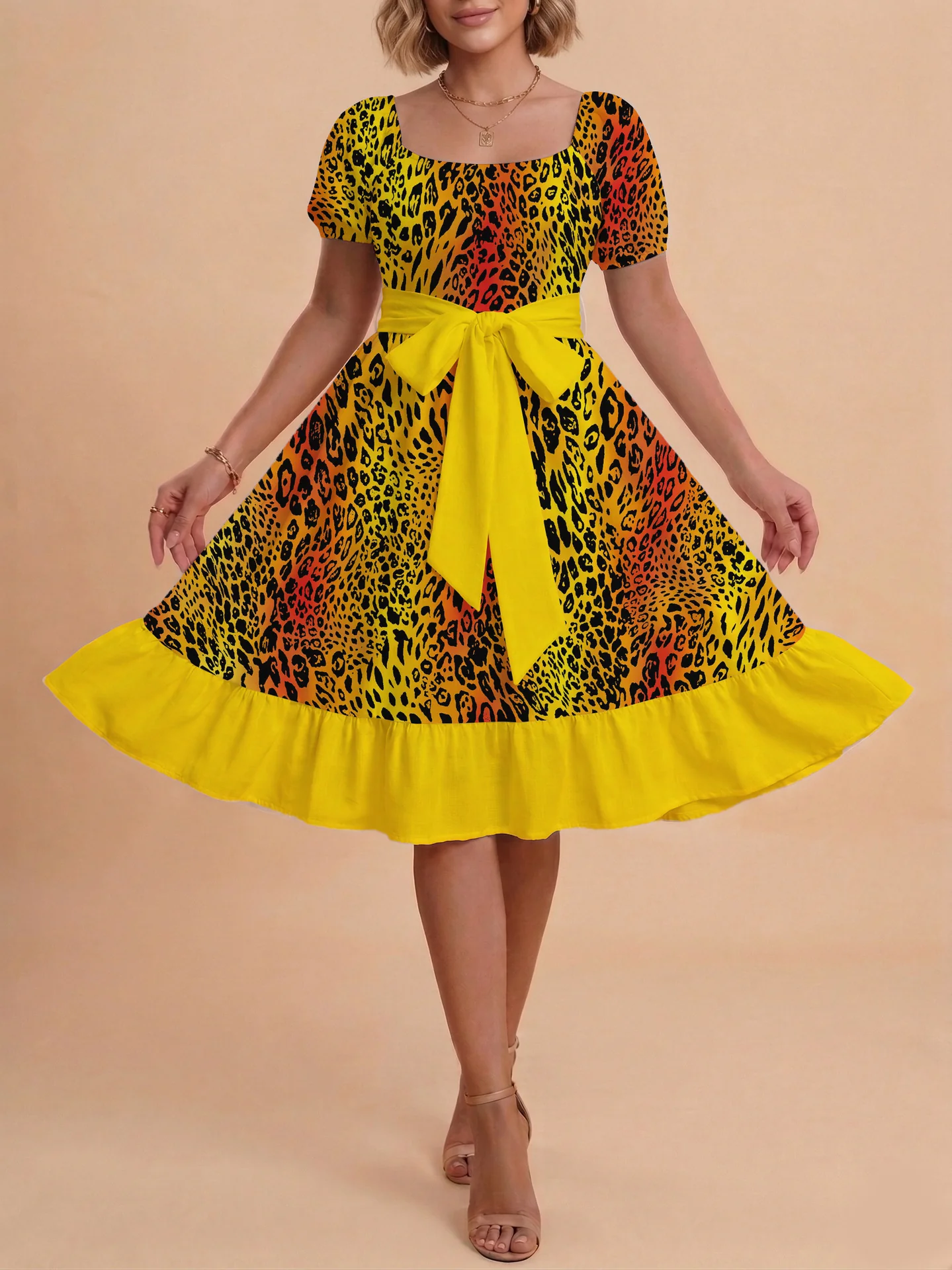 Damen schickes Glitzerkleid mit tailliertem Schnitt und Rüschensaum R&B - Image 25