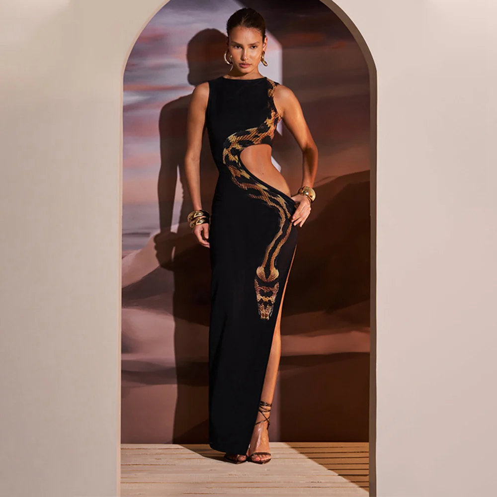 Damen Schickes Maxi-Kleid mit aufregendem cut-out Design und hohem Schlitz R&B - Image 4