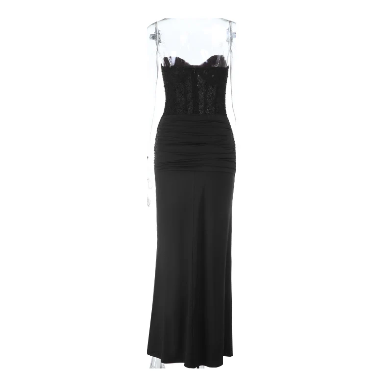 Damen schickes Maxikleid mit elegantem Bustier-Oberteil und gerafftem Rock R&B - Image 6