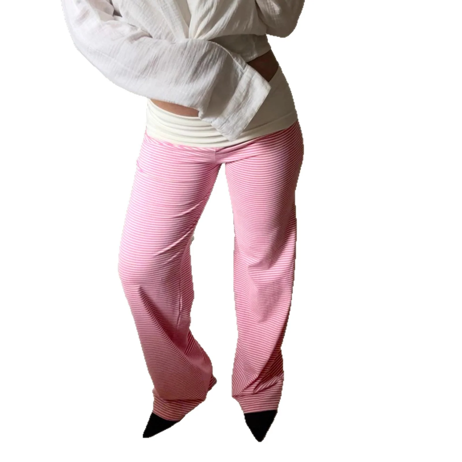 Damen Schlaghose mit dekorativem Streifenmuster und hohem Bund R&B - Image 5