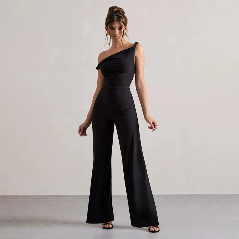 Damen schulterfreier Jumpsuit mit weitem Bein und elastischem Oberteil R&B - Image 4