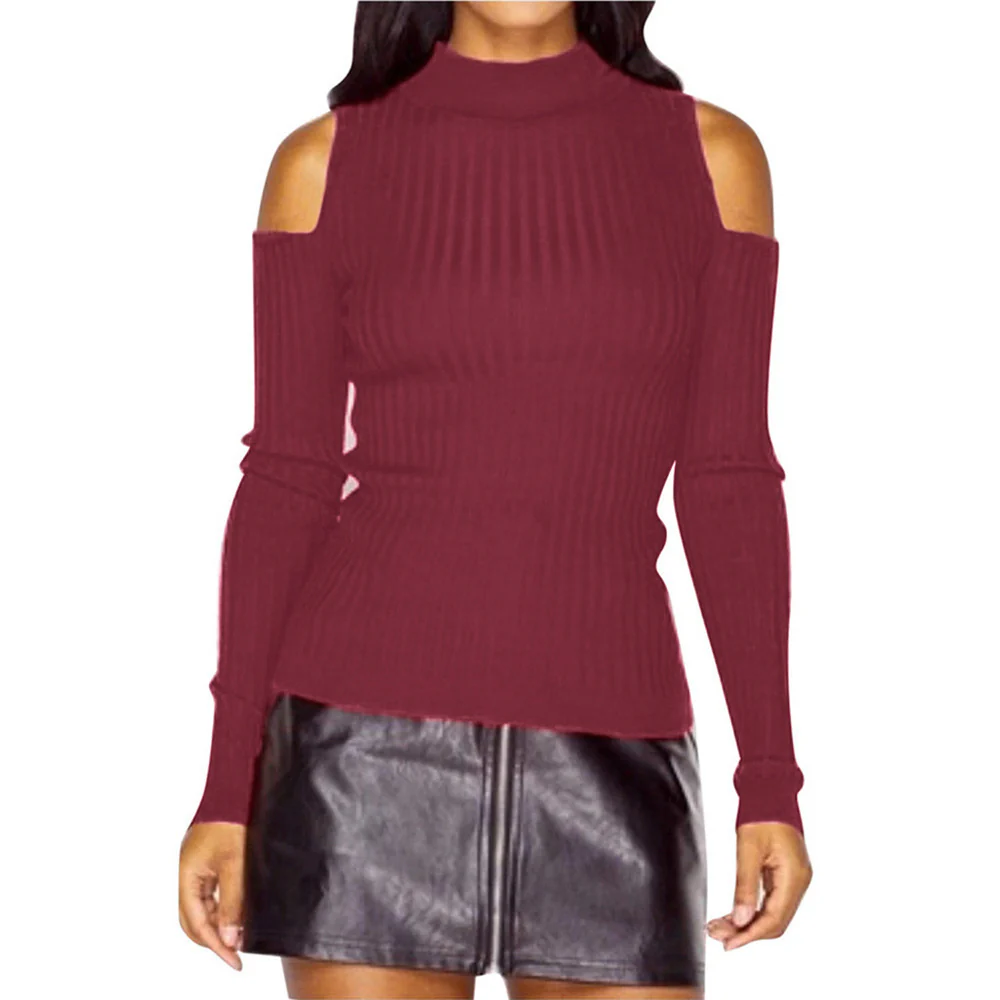 Damen schulterfreier Pullover mit langem Arm im feinen Rippenstrick R&B - Image 9