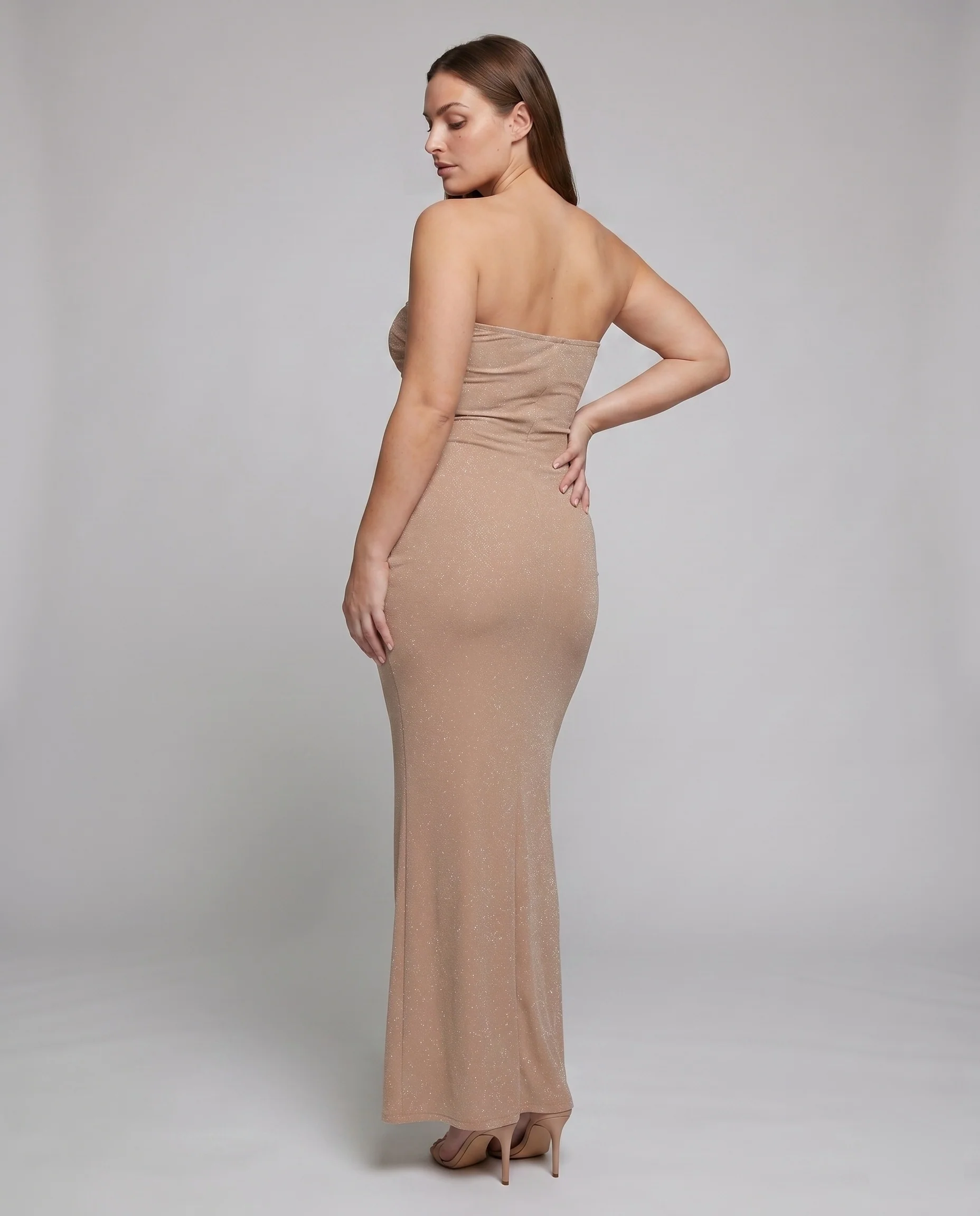 Damen schulterfreies Abendkleid mit raffiniertem Raffung und Haarband R&B - Image 4