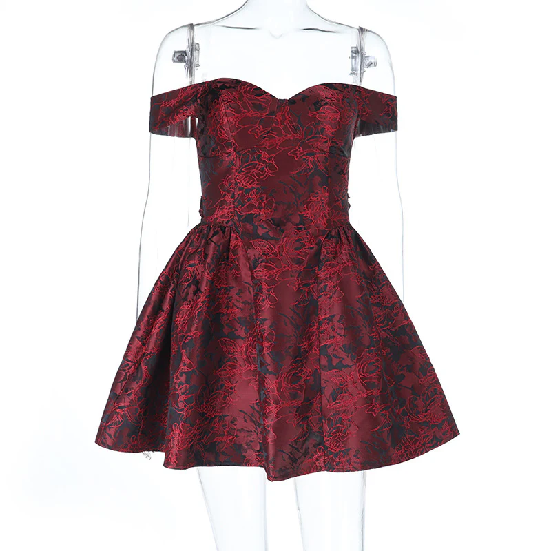 Damen schulterfreies Cocktailkleid mit Blumenmuster und voluminösem Rock R&B - Image 6