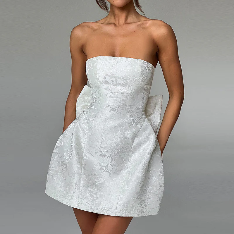 Damen schulterfreies Cocktailkleid mit elegantem Schleifendetail R&B - Image 3