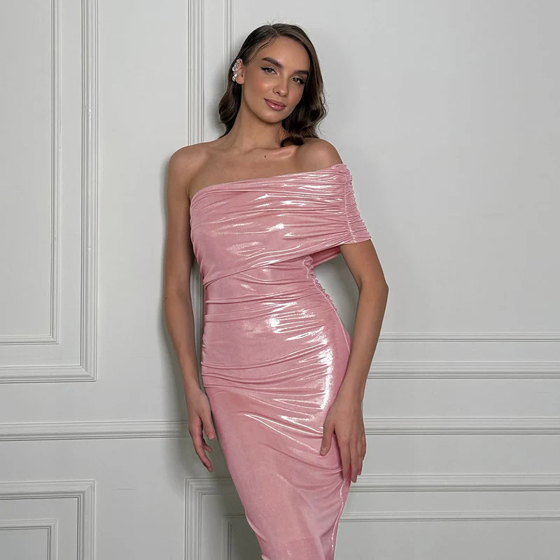 Damen schulterfreies elegantes Wickelkleid mit glänzenden Akzenten R&B - Image 7