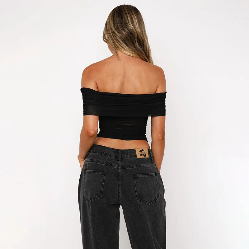Damen schulterfreies Oberteil mit Wickeldesign und Rüschendetails R&B - Image 3