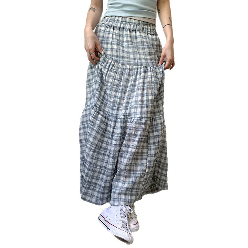 Damen schwingender, gestufter Maxirock mit Karomuster und elastischem Bund Heidi-Mode - Image 5