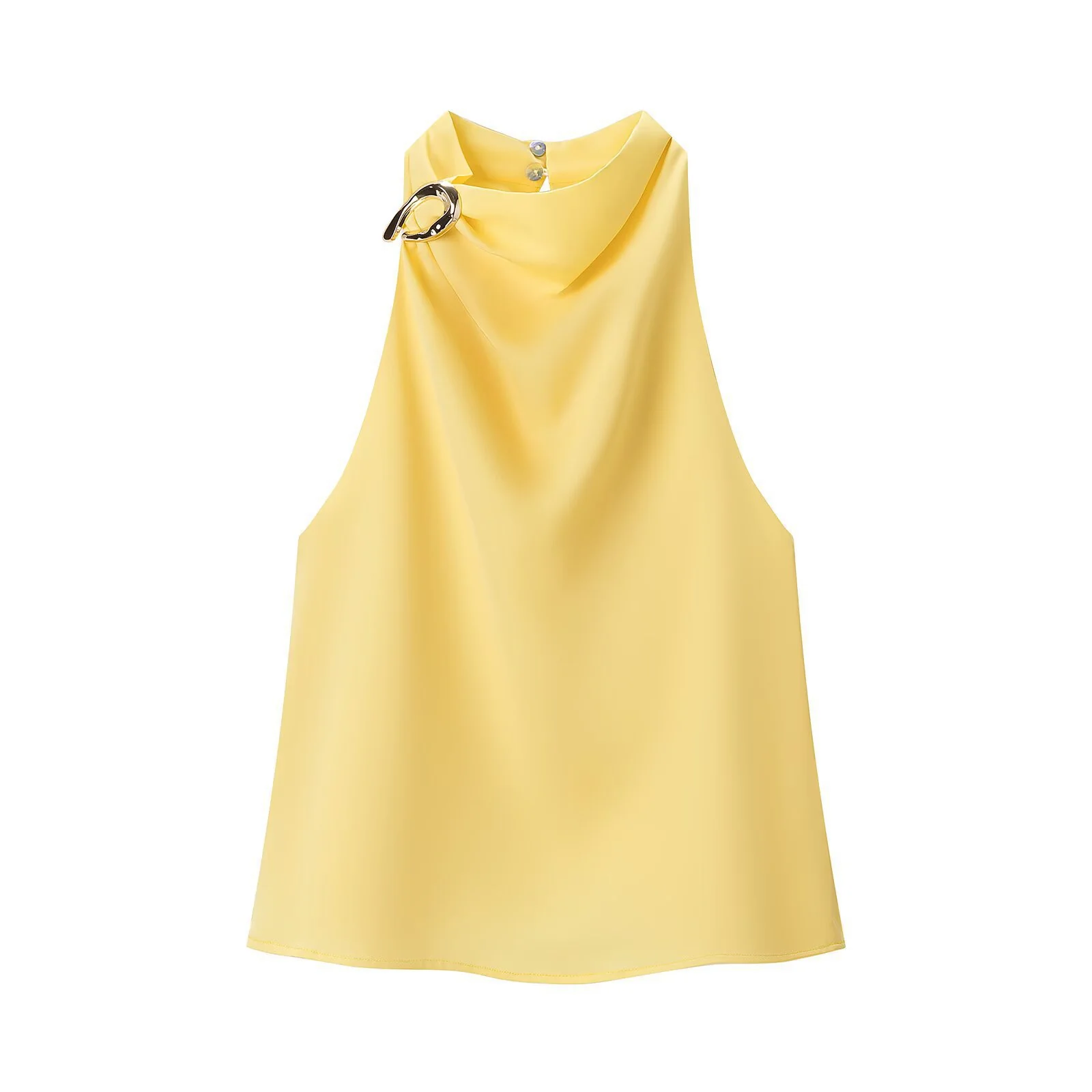 Damen Seidenbluse mit asymmetrischem Kragen und dekorativem Ring R&B