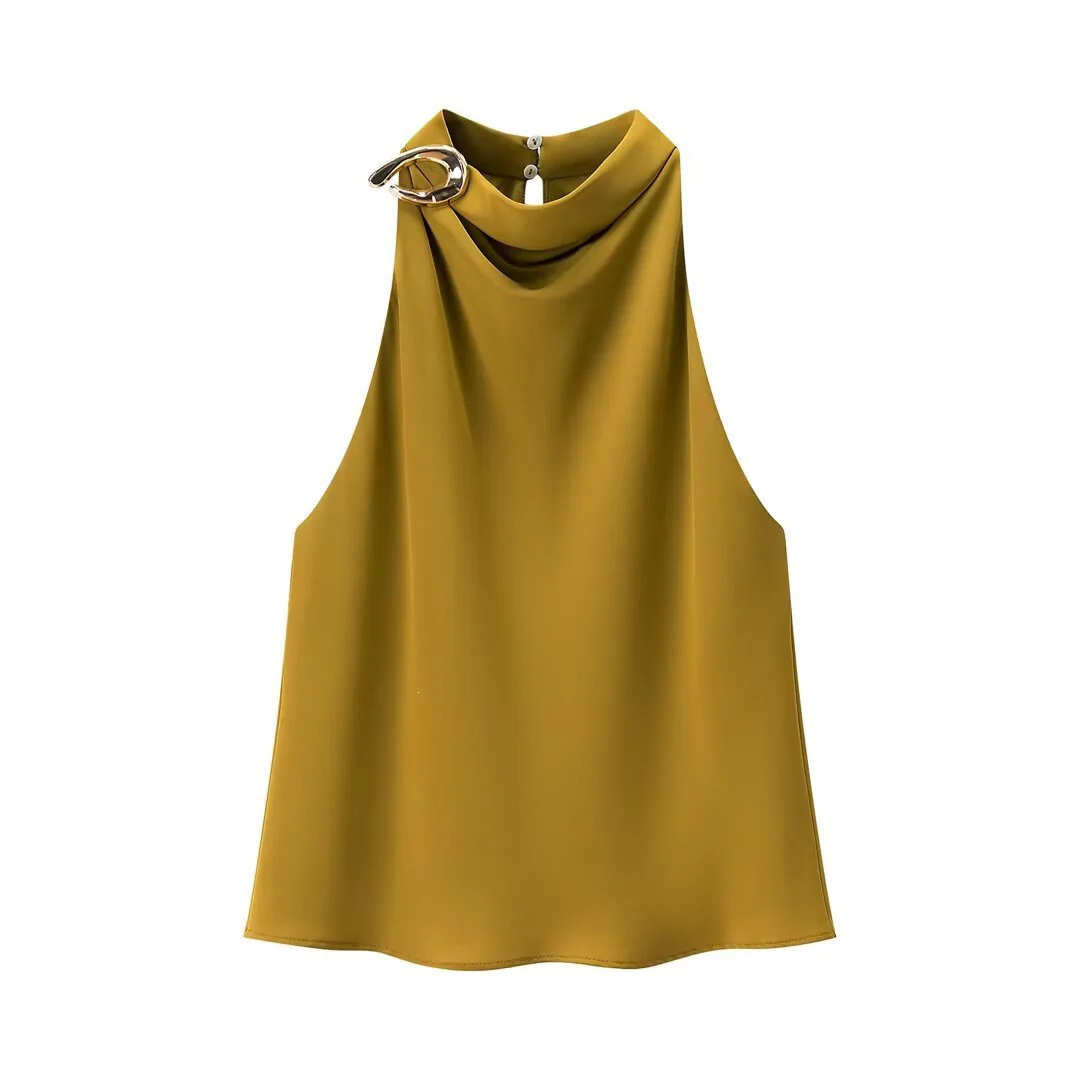 Damen Seidenbluse mit asymmetrischem Kragen und dekorativem Ring R&B - Image 5