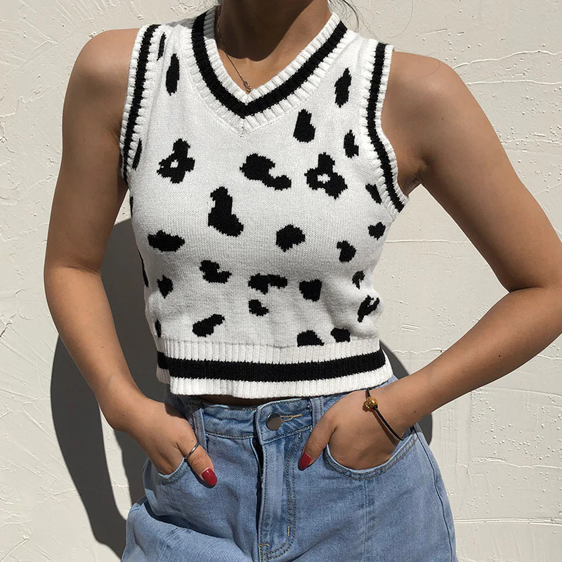 Damen süßes Strick-Crop-Top mit verspieltem Leopardenmuster R&B - Image 4