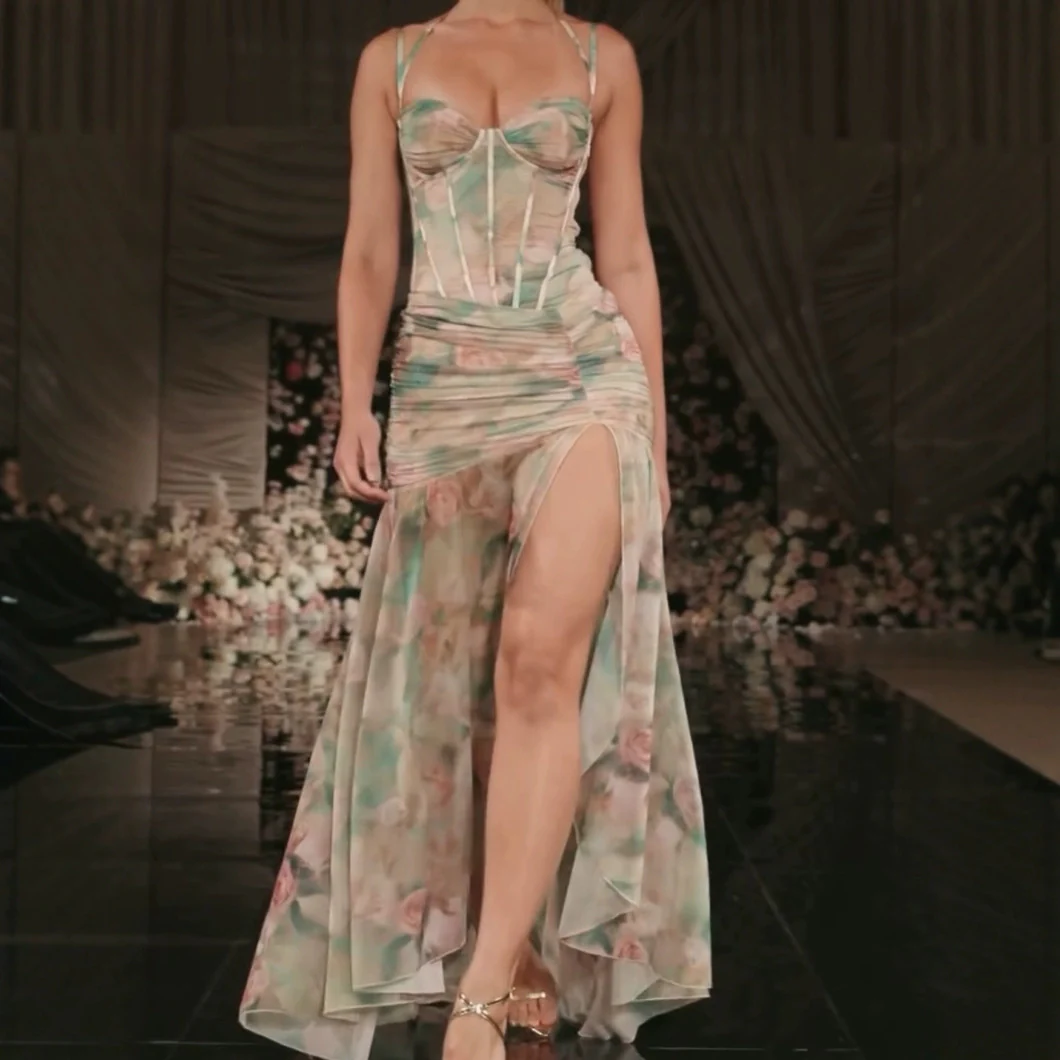 Damen sexy Maxikleid mit raffiniertem Bustier-Oberteil und hohem Schlitz R&B - Image 4