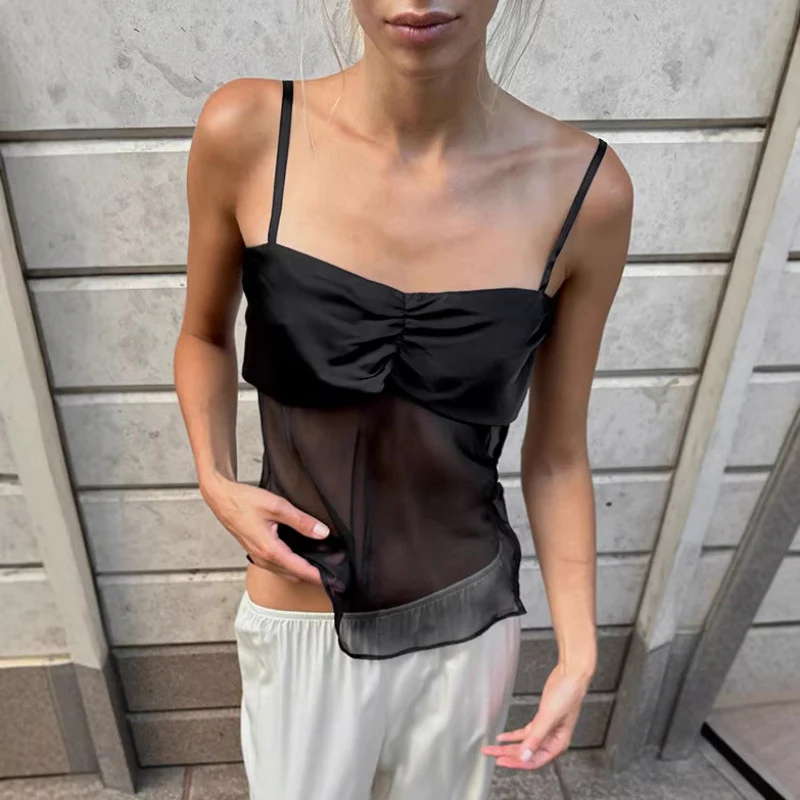 Damen Sexy Trägertop mit transparentem Stoff und raffiniertem Falten-Design R&B - Image 6