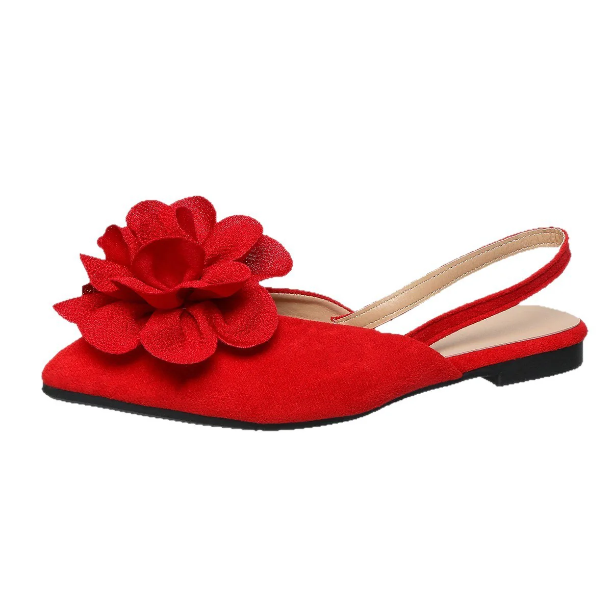 Damen Sling-Pumps mit dekorativer Blütenapplikation und weichem Veloursstoff Heidi-Mode - Image 5