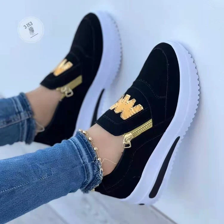 Damen Slip-On Sneakers mit goldenem Reißverschluss und modischem Logo R&B - Image 4