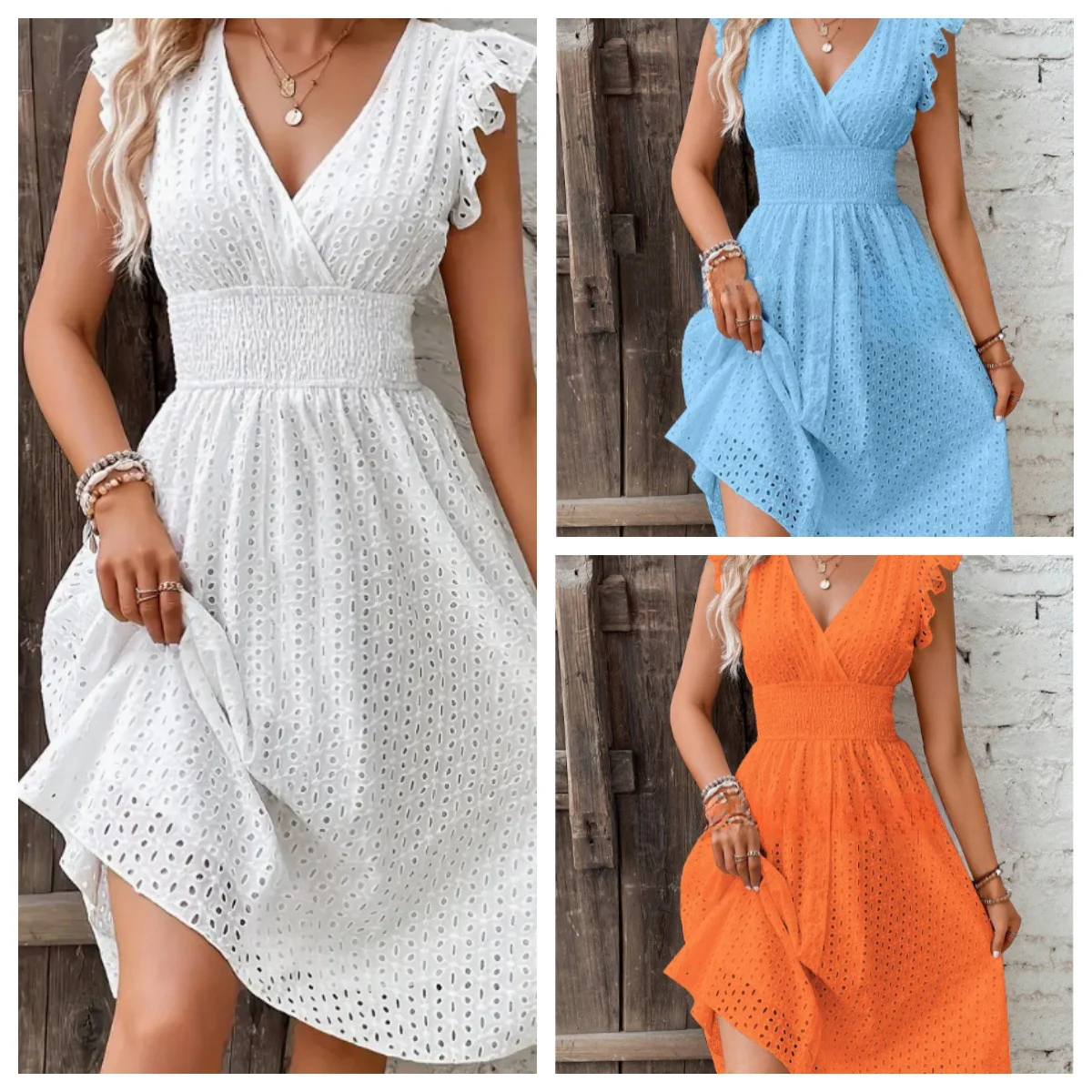 Damen Sommerkleid mit eleganten Spitzenärmeln R&B