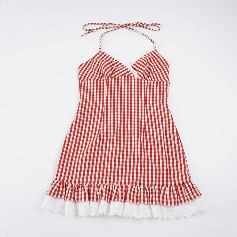 Damen Sommerkleid mit kariertem Muster und Rüschensaum R&B - Image 6