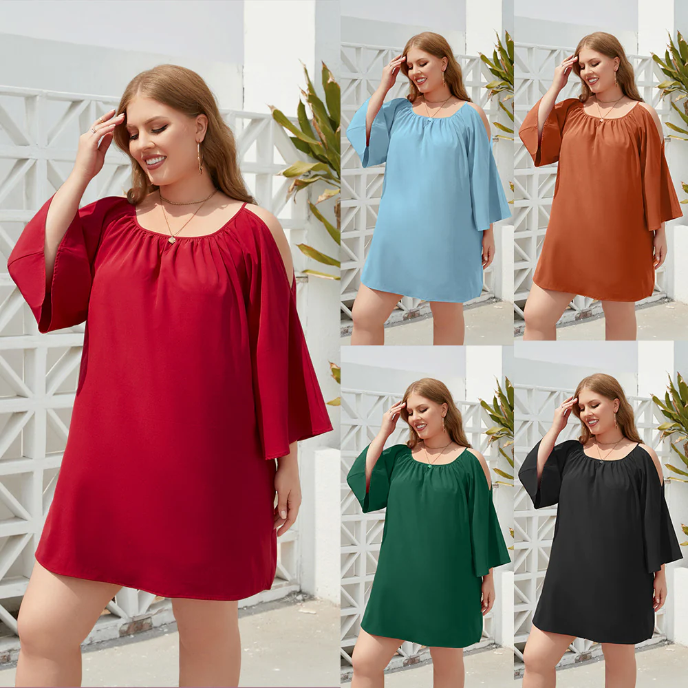 Damen Sommerkleid mit offenem Schulterdesign und voluminösen Ärmeln R&B