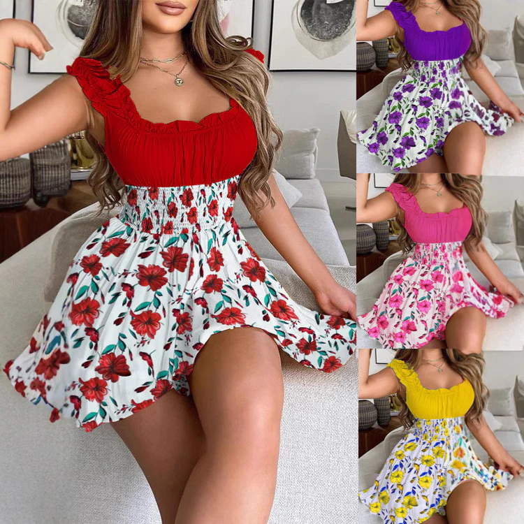 Damen Sommerkleid mit Rüschendetails und elastischem Bund R&B