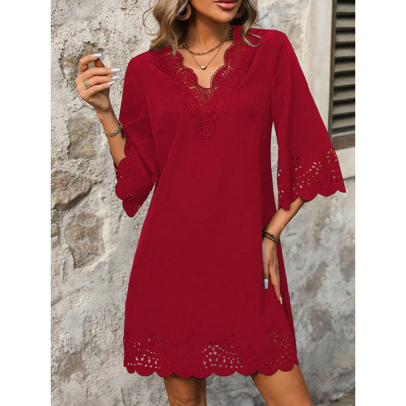 Damen Sommerkleid mit Spitzendetails und ausgestellten Ärmeln R&B