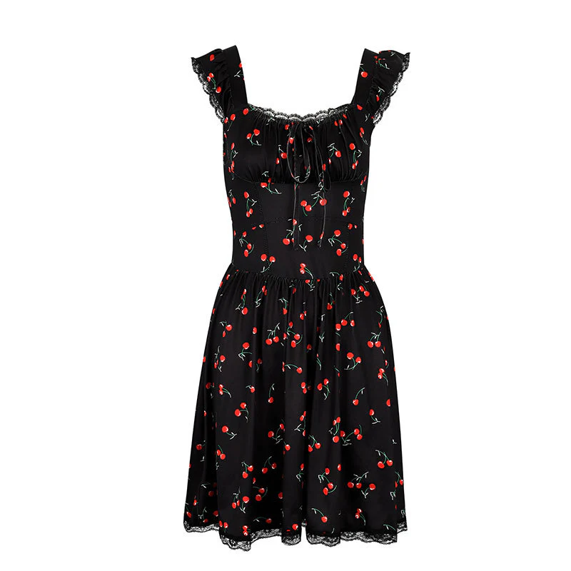 Damen Sommerkleid mit verspieltem Kirschmuster und Spitzenakzenten R&B - Image 6