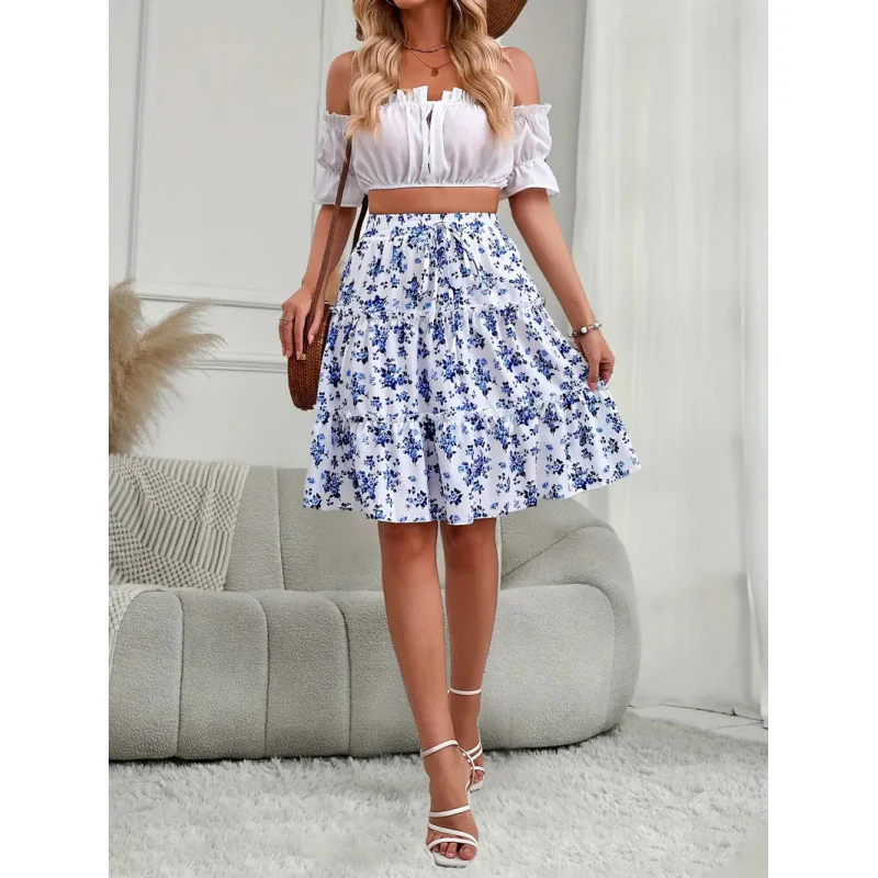 Damen Sommerlicher Wickelrock mit floralen Mustern und elastischem Taillenbund R&B