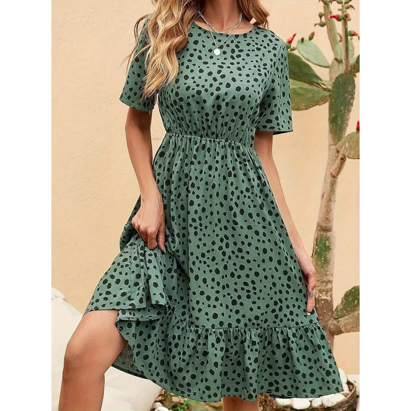 Damen Sommerliches A-Linien Kleid mit Rüschensaum und Punkten R&B - Image 3