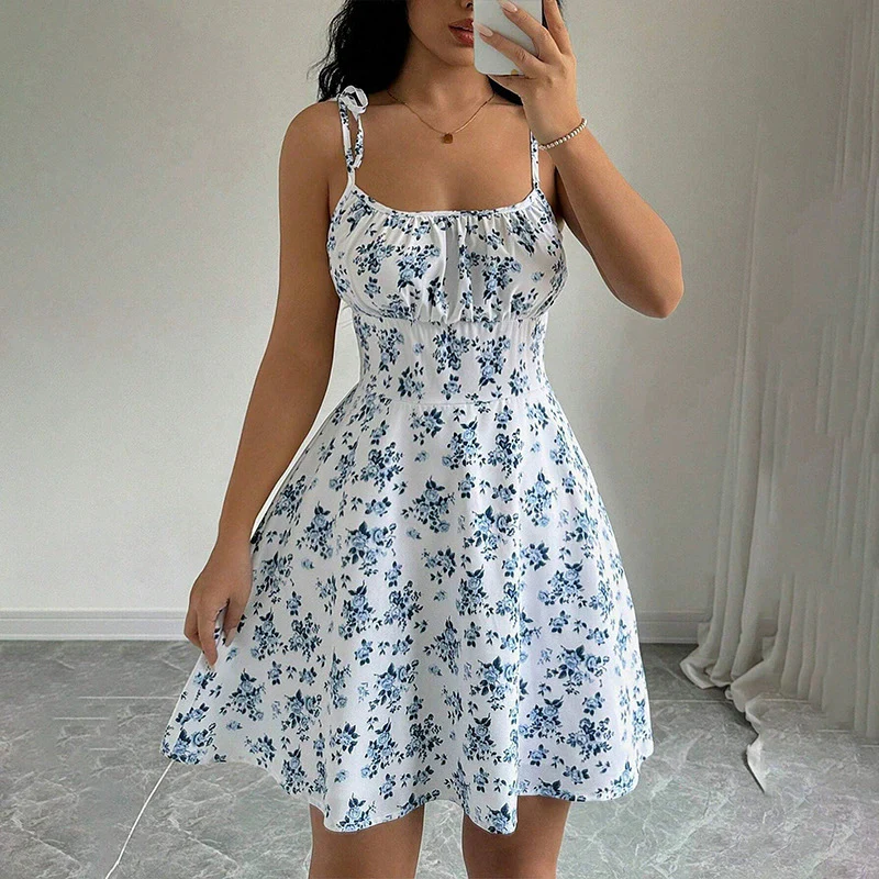 Damen Sommerliches Blümchenkleid mit verstellbaren Spaghettiträgern R&B - Image 2