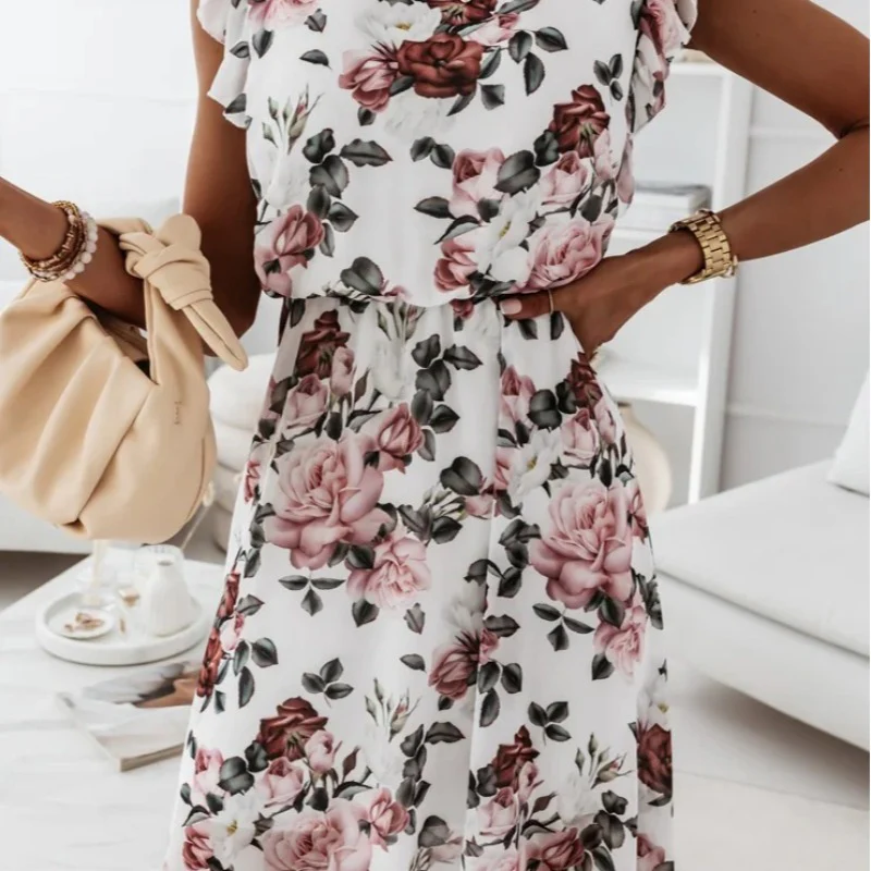 Damen Sommerliches Blumenkleid mit Rüschendetails und Taillengürtel R&B - Image 4