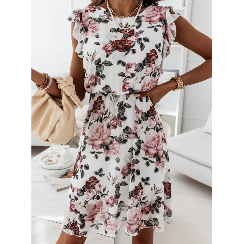Damen Sommerliches Blumenkleid mit Rüschendetails und Taillengürtel R&B - Image 8