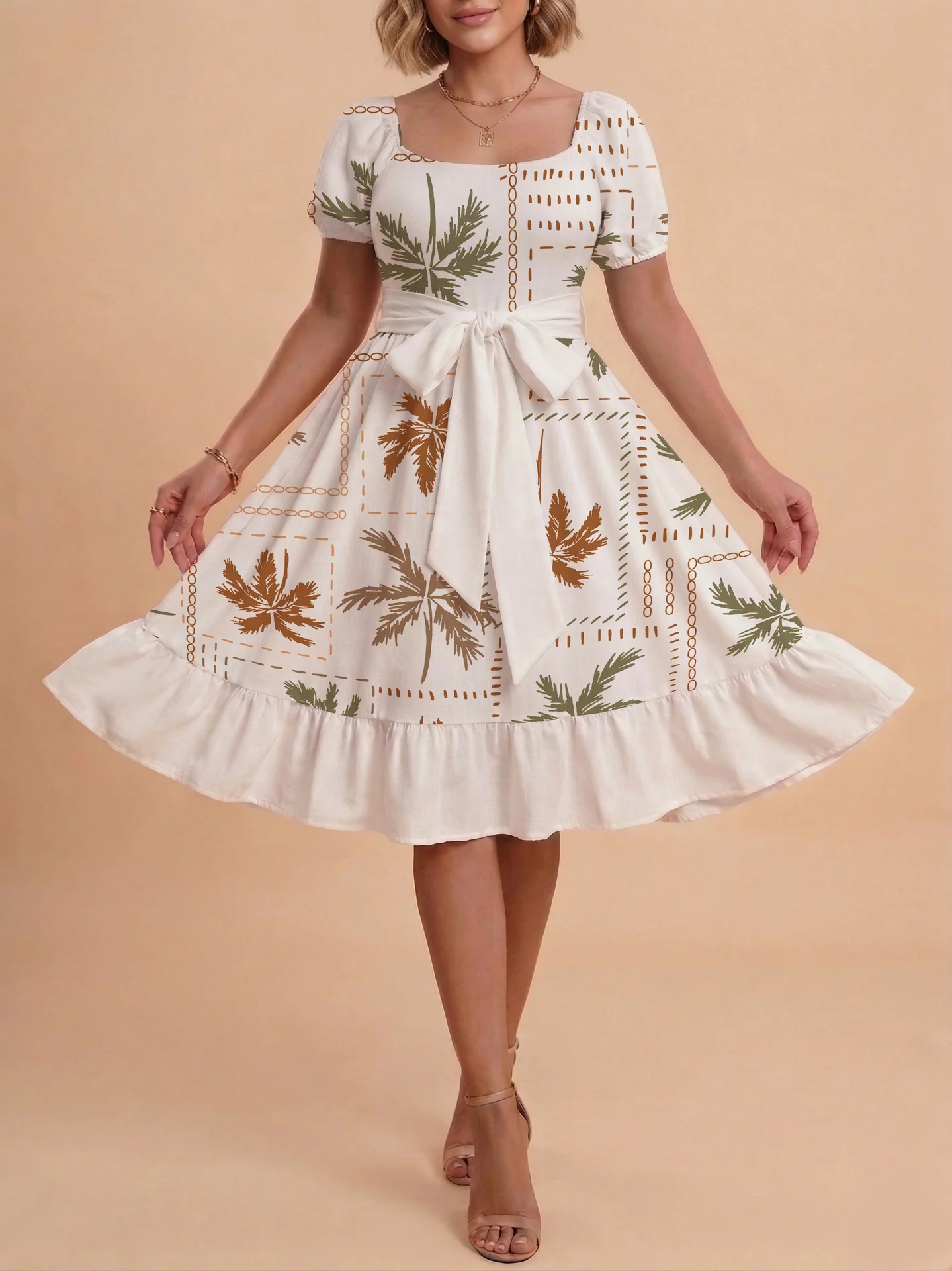 Damen Sommerliches Blumenkleid mit taillierbarem Gürtel und voluminösen Ärmeln R&B - Image 11