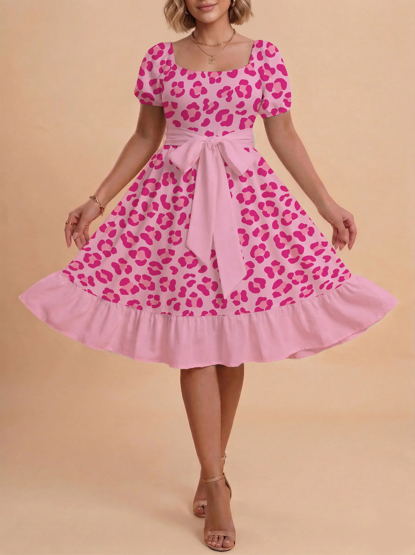 Damen Sommerliches Blumenkleid mit taillierbarem Gürtel und voluminösen Ärmeln R&B - Image 35