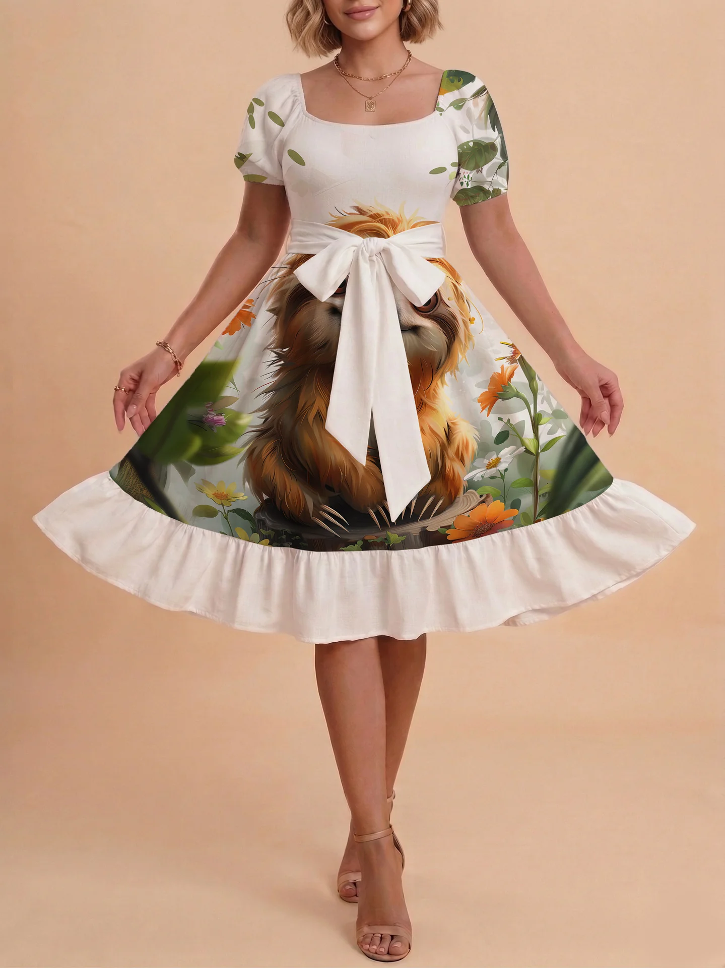 Damen Sommerliches Blumenkleid mit taillierbarem Gürtel und voluminösen Ärmeln R&B - Image 43