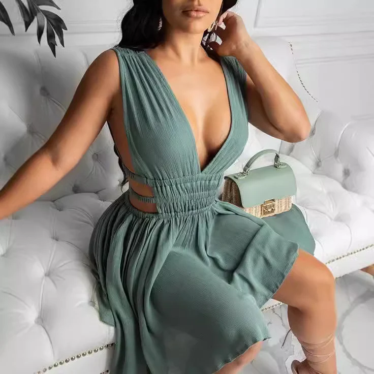 Damen Sommerliches Cut-Out Kleid mit V-Ausschnitt und Raffung R&B - Image 2
