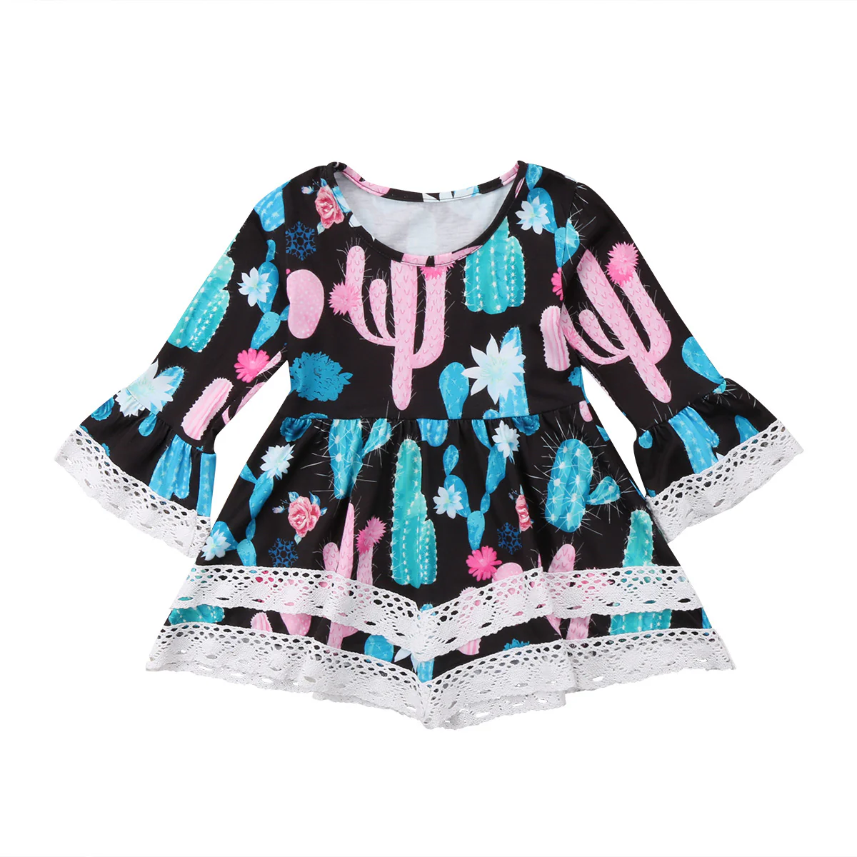 Damen Sommerliches Kleid mit kreativem Kaktus-Design und Spitzenakzenten R&B - Image 6