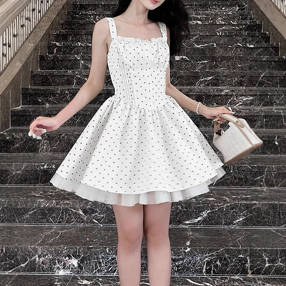 Damen Sommerliches Kleid mit schwingendem Rock und Punktmuster R&B - Image 2