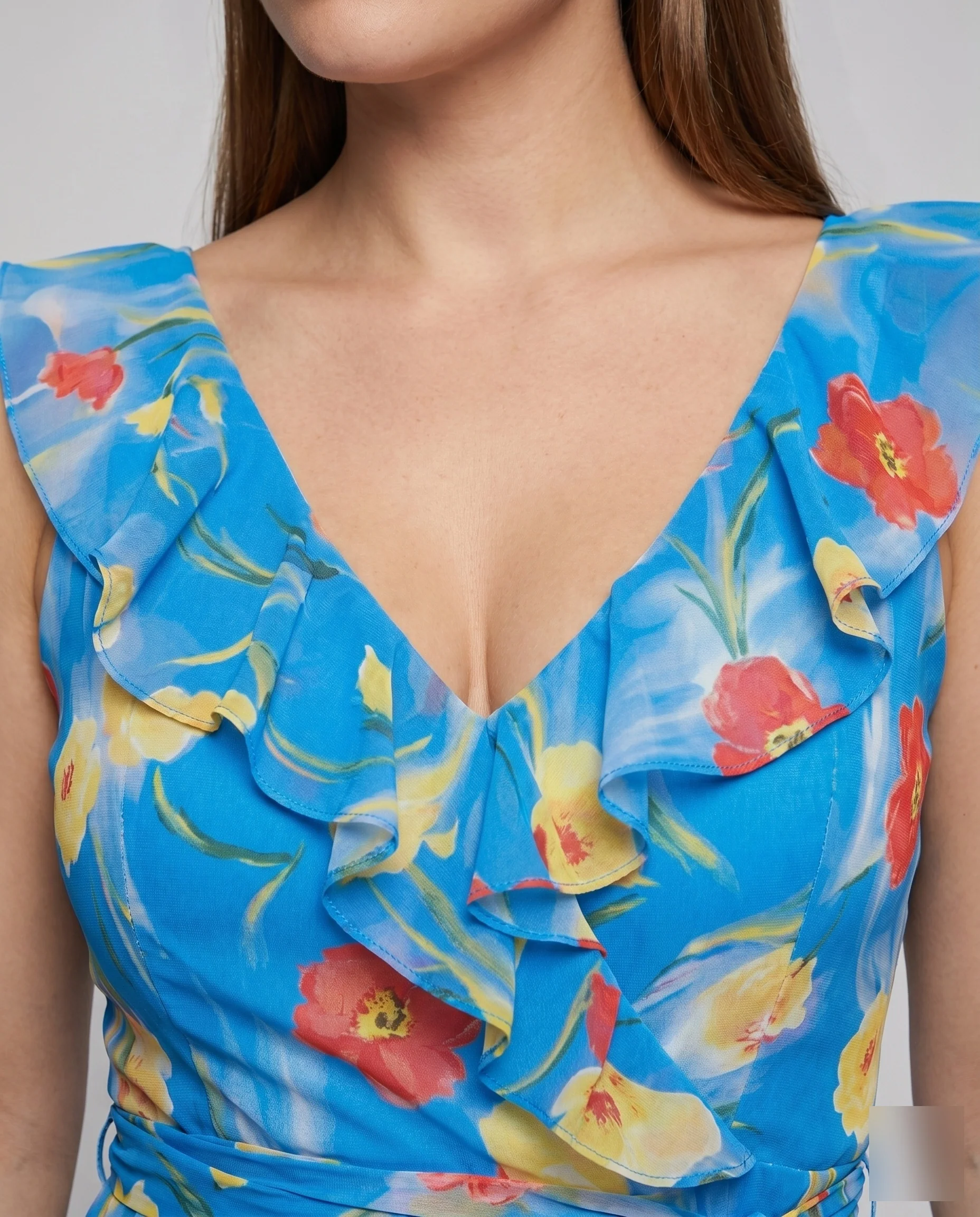 Damen Sommerliches Maxikleid mit floralem Design und Rüschenträgern R&B - Image 3