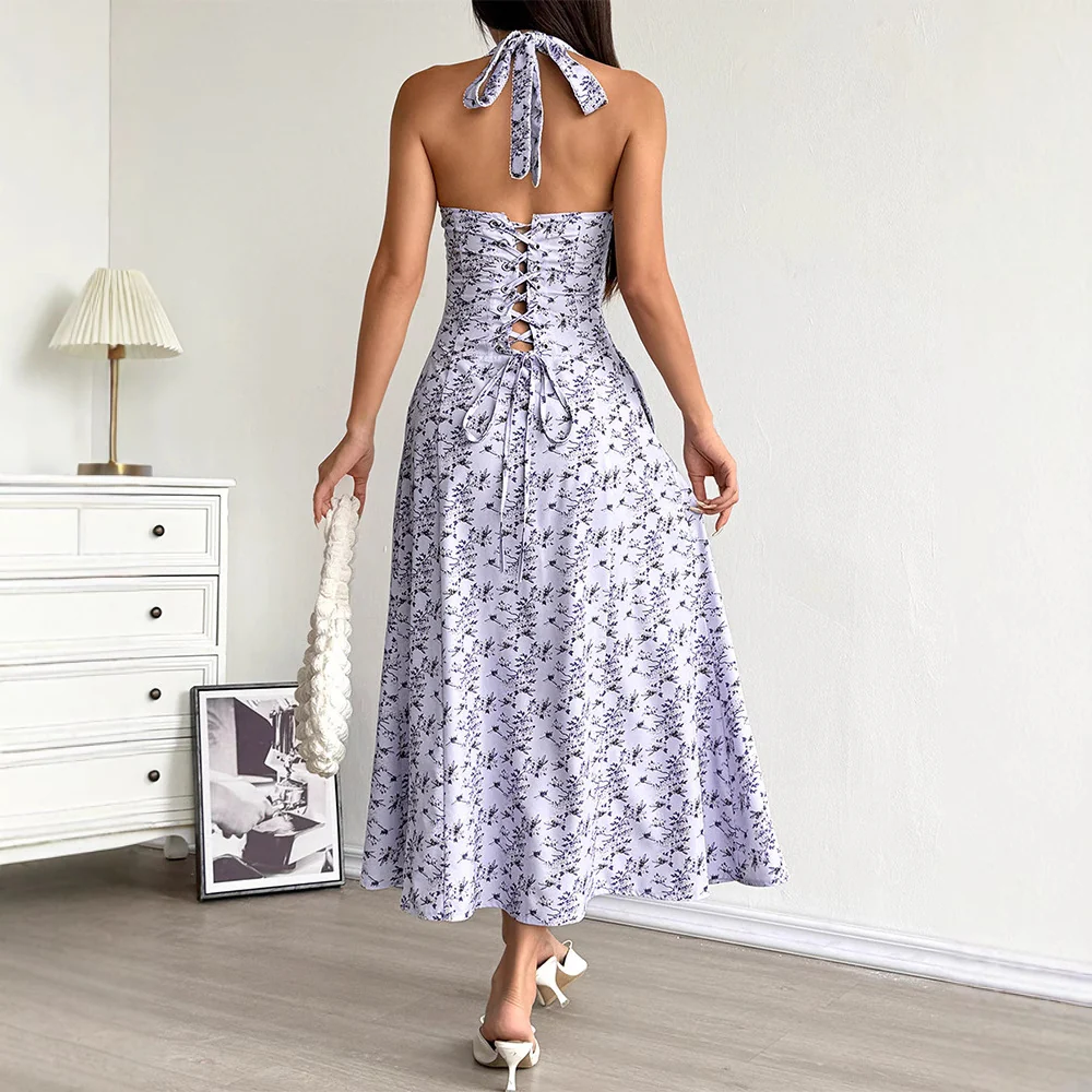 Damen Sommerliches Maxikleid mit floralem Halterdesign und seitlichem Schlitz R&B - Image 4