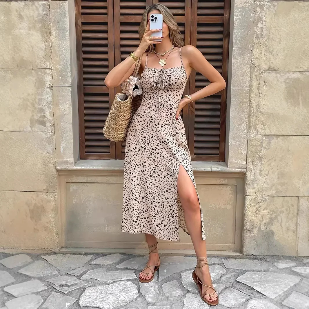 Damen sommerliches Maxikleid mit verstellbaren Spaghettiträgern und seitlichem Schlitz R&B - Image 3