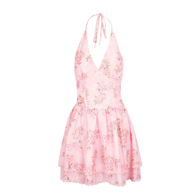 Damen Sommerliches Neckholderkleid mit floralem Muster und Rüschendetails R&B - Image 3