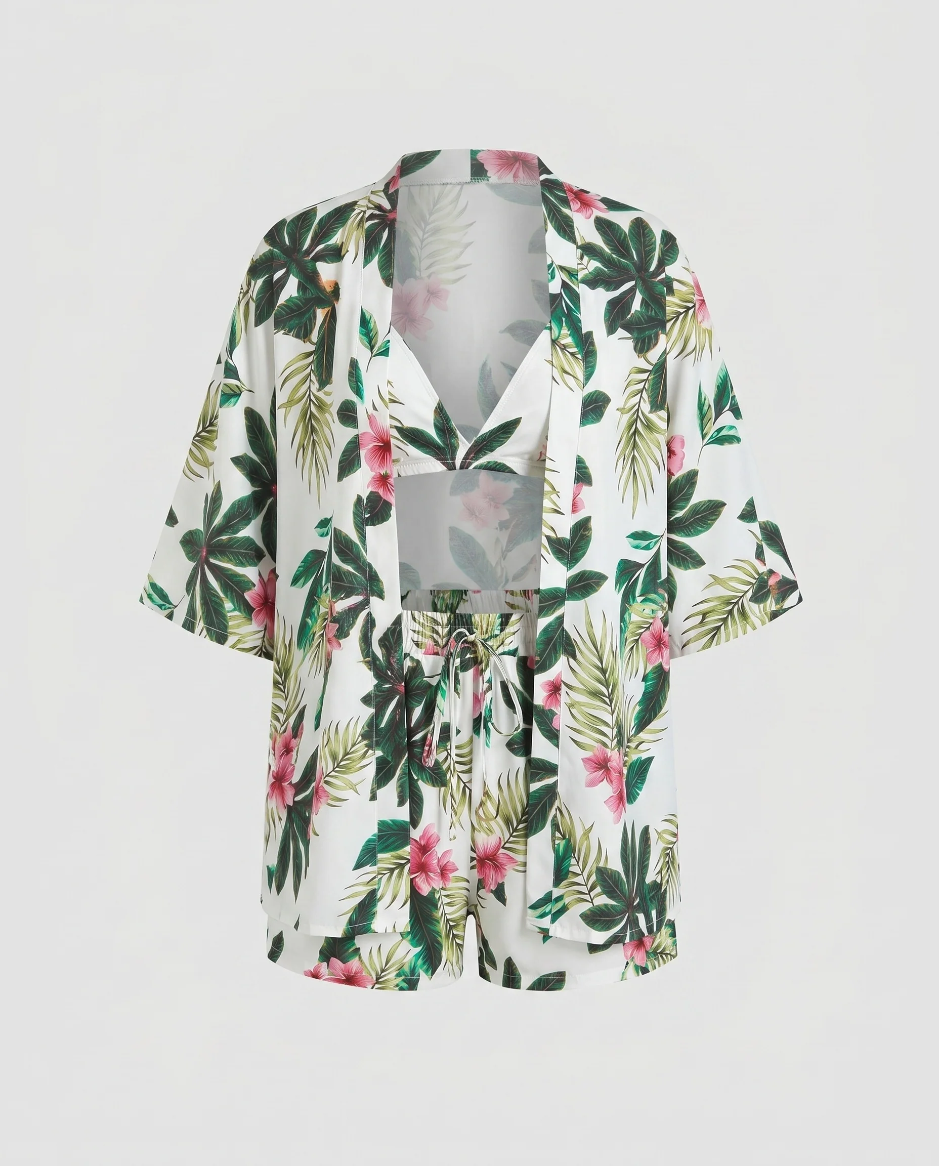 Damen Sommerliches Strandoutfit mit floralem Kimono und Shorts R&B - Image 3