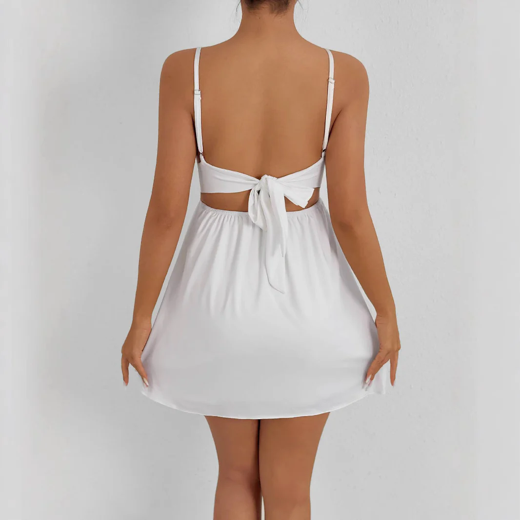Damen Sommerliches V-Ausschnitt Kleid mit verstellbaren Spaghetti-Trägern und elastischer Taille R&B - Image 3