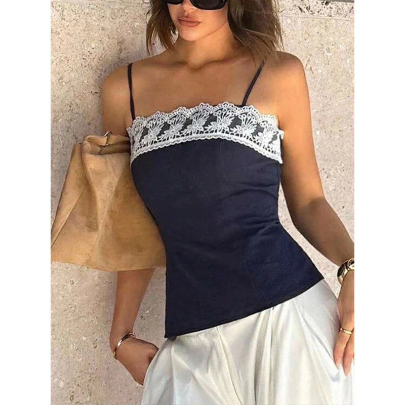 Damen Spaghetti-Träger Top mit elegantem Spitzenrand R&B - Image 3