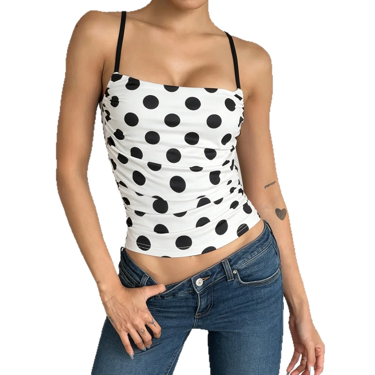 Damen Spaghetti-Träger Top mit raffinierten Rüschendetails und Punkten Heidi-Mode - Image 5